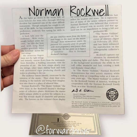 Norman Rockwell Heritage Collection Limited Edition Plate “The Master Violinist - Picture 5 of 8